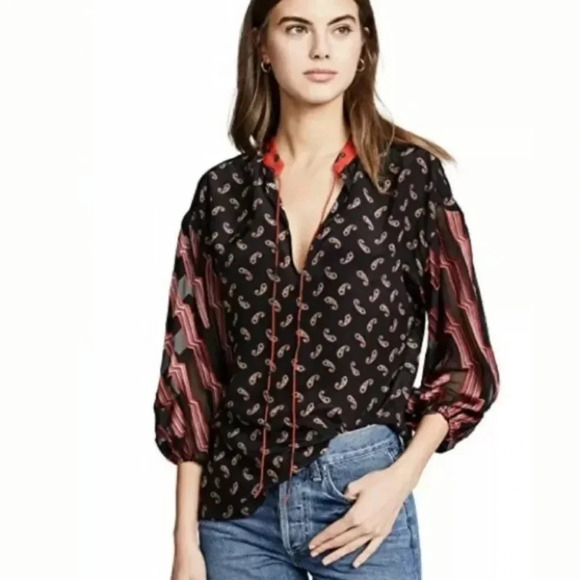 ALICE + OLIVIA NWT Asha Blouson Sleeve Top Blouse - Picture 4 of 11